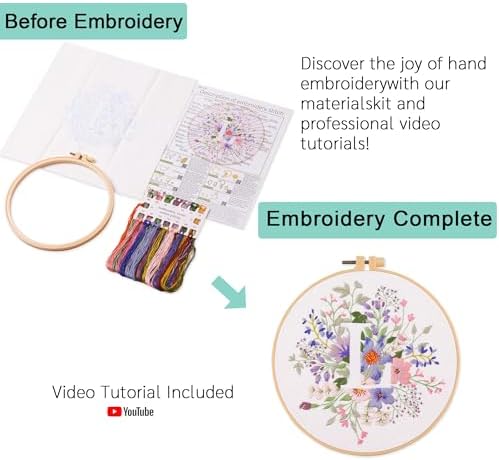 Harimau Letter L Pattern Embroidery Kit for Adult Beginners, Complete Starter Pack with 1 Hoop, Needles, Instruction Guide & Embroidery Stitch Video Tutorials - Image 3