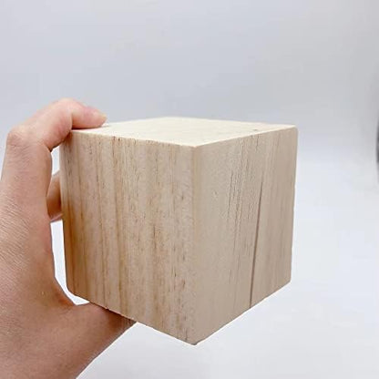 Wood Blocks for Crafts, Large Unfinished Wood Cubes, 3 Inch Natural Wooden Blocks, Pack of 2 Pine Square Blocks for Arts and Crafts and DIY Projects - Image 4