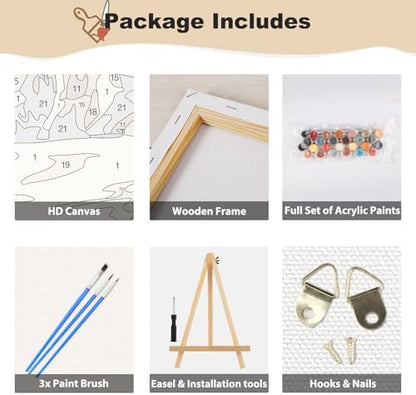 EOBROMD Framed Paint by Numbers Kits for Adults with Wooden Easel, Scenery Landscape DIY Kits Crafts for Beginner on Stretched Canvas, 3 Brushes and Acrylic Paint for Home Decor 10x14 Inch - Image 6