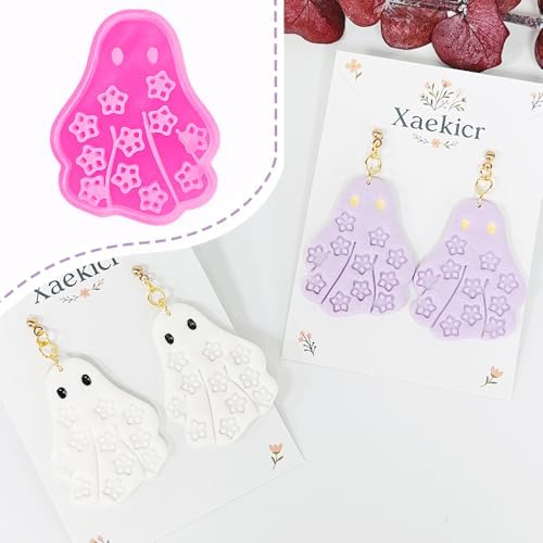 Xaekicr Halloween Ghost Polymer Clay Cutters with Floral Pattern – Cute Clay Earring Cutters Set for DIY Earrings – Polymer Clay Molds and Clay Tools for Halloween Jewelry Making by Xaekicr