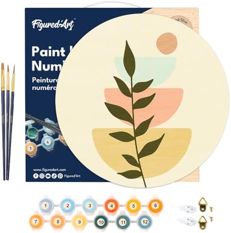 Figured'Art Paint by Numbers Kit for Adults on Wood Slice, 11.8in Diameter - Abstract Botanical Art 2 - Craft Art Painting DIY Canvas - Image 7