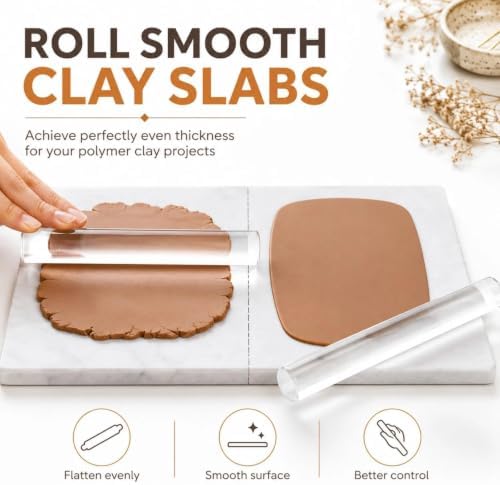 12 Pcs Polymer Clay Tools Kit, Acrylic Roller Rolling Pin Cutters - Image 5