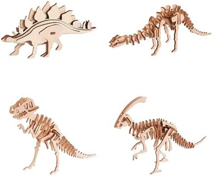 3D Wooden Puzzles for Kids Ages 8+, 4 Pack Dinosaur Puzzles, FSC-Certified Wood, Plastic-Free, STEM Kit for Kids Teens Adults, Wood Craft Model Kit, Individually Wrapped Party Favors - Jurassic Frens by SmolFrens