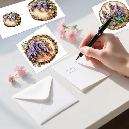 12 Pack Diamond Painting Greeting Cards Kit with Envelopes, 5D DIY Lavender Wildflower Floral Diamond Art Cards, Birthday Thank You Get Well Cards for Women Adults Beginners - Image 4
