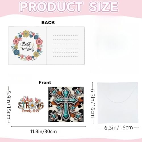 Zyvoreva 12 PCS Cross Diamond Painting Greeting Cards with Envelopes, Religious Diamond Art Kits for Adults, 5D DIY Bible Butterfly Art Crosses Cards for Birthday Baptism Sympathy Gifts (Cross) - Image 2