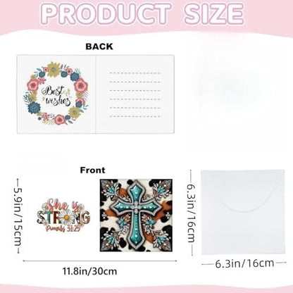 Zyvoreva 12 PCS Cross Diamond Painting Greeting Cards with Envelopes, Religious Diamond Art Kits for Adults, 5D DIY Bible Butterfly Art Crosses Cards for Birthday Baptism Sympathy Gifts (Cross) - Image 2