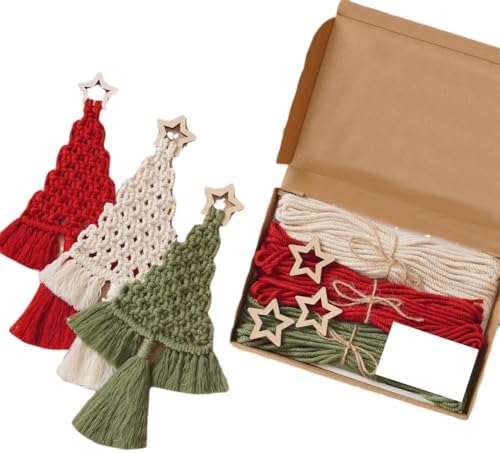 Christmas Tree DIY Macrame Kit for Beginners, 3 Pack Christmas Tree Macrame Craft Starter Kit, DIY XmasTree Ornaments Wall Hanging Art Decor Festive Activity Unique Gift by Unknown