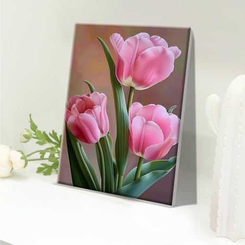JOOZ Paint by Numbers Kit for Adults Flowers Paint by Numbers Kit with Frame DIY Tulip Paint by Number with Easel Floral Adult Paint by Number Kits Canvas for Gift Home Wall Decor 7.87x11.81 Inch - Image 4