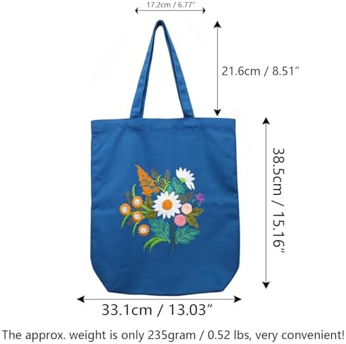 Canvas Tote Bag Embroidery Kit with Pattern for Beginners, Arts and DIY Embroidery Crafts Kits for Adults, Instructions, thimble, Embroidery Hoops, Color Threads (darkblue, CR002 chenhuicaoxin) - Image 6