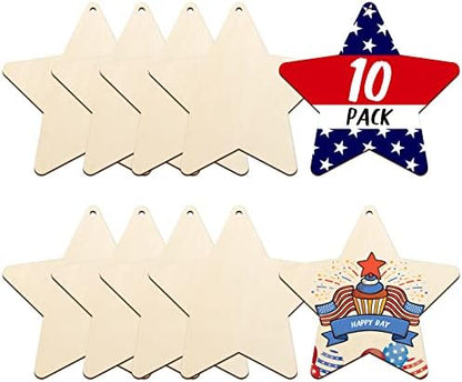 Large Size 7" Wooden Star Ornaments to Paint, DIY Blank Unfinished Wood Ornament for Crafts Hanging Decorations,Halloween Christmas Thanksgiving Flag Day Decorations Gifts by Sophena