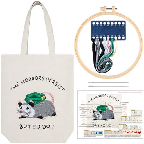 Sadnyy Possum Canvas Tote Bag Opposum Embroidery Kit for Beginners Cross Stitch Kits with Needles Thread Instruction for Adults Arts DIY Crafts Possum Needlepoint Women Shopping Reusable Grocery Bags by Sadnyy