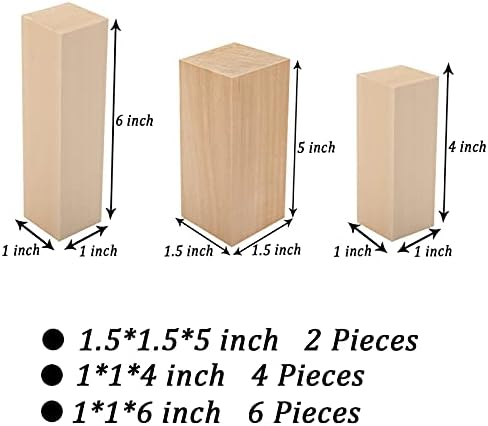 Unfinished Basswood Carving Blocks Kit, Rectangular Wooden Blocks 12 Pack for DIY Carving and Crafting for Adults Beginner and Experts(5 x 1.5 x 1.5 inch, 4 x 1 x 1 inch, 6 x 1 x 1 inch) - Image 2