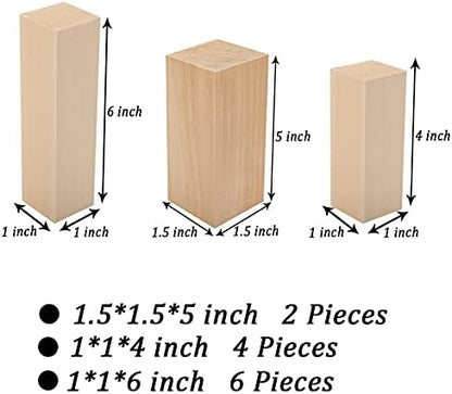 Unfinished Basswood Carving Blocks Kit, Rectangular Wooden Blocks 12 Pack for DIY Carving and Crafting for Adults Beginner and Experts(5 x 1.5 x 1.5 inch, 4 x 1 x 1 inch, 6 x 1 x 1 inch) - Image 2