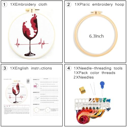 Couple Embroidery Kits for Beginners Adults, Abstract Face Embroidery Starter Kit, Hand Stamped Cross Stitch Kits for Adults Anniversary Valentine's Day Gifts, Embroidery Hoop, Thread & Video Tutorial - Image 5