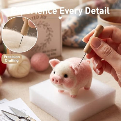DIY Needle Felting Kit Cute Pink Pig – Needle Felting Starter Kit with Fiber Roving, Needles, Felting Pad & Instructions | Felted Farm Animal Kit for Beginners Adults | DIY Craft Gift Home Decoration - Image 4