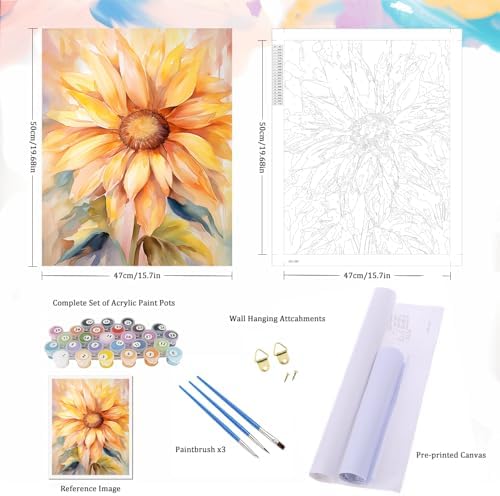 Natuyalo Paint by Numbers Kit for Adults - Sunflower DIY Adult Paint by Number Kits Flowers Acrylic Canvas Painting for Adults Beginners Kids Art Crafts Without Frame, 16x20 Inch - Image 5