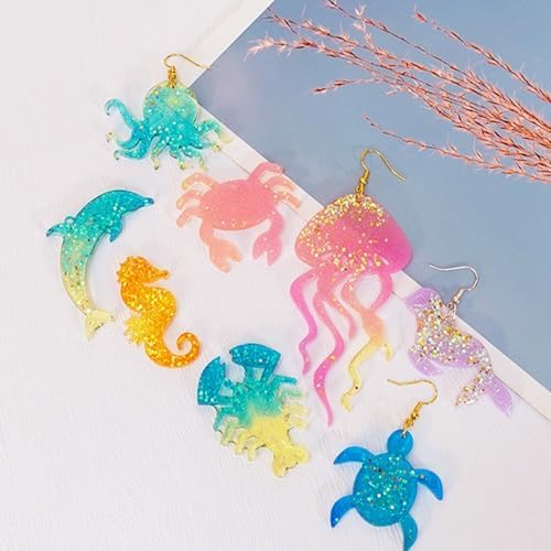 4 Piece Resin Earring Molds, Ocean Life Jewelry DIY Silicone Molds UV Resin Jellyfish Shell Starfish Earrings Keychain Lighthouse Ship Wheel Necklace Pendant Craft Supplies - Image 4
