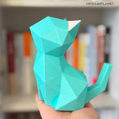 3D Origami Paper Craft Kit, Moonlit Kitten Cute DIY Pre-Cut Animal Papercraft Model for Beginners, Fun Handmade Home Decoration Gift for Adults & Teens-Green - Image 6