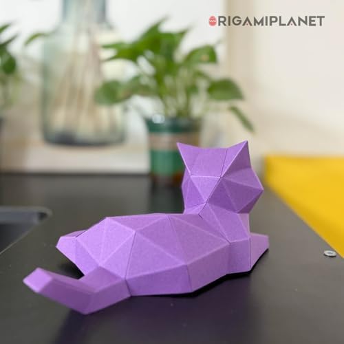 3D Origami Paper Craft Kit, Lounge Kitten Cute DIY Pre-Cut Animal Papercraft Model for Beginners, Fun Handmade Home Decoration Gift for Adults & Teens-Purple - Image 5