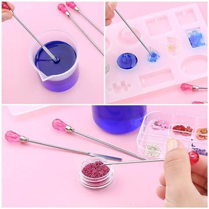 11 Pcs Silicone Resin Mold Tools Set Stirring Needle Spoon Tool Tweezers Precision Kit, Anti-Static Electronics Tweezers Set for Resin Art Crafts,Jewelry Making,DIY Epoxy Casting Molds-Rose Red & Cyan - Image 3