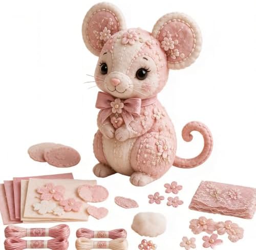 Pink Enchanted Forest DIY Felt Patchwork Kit, 3D Pink Woodland Friends DIY Felt Patchwork Kit, Pastoral Wild Creatures Handicraft Activity, Manual Tailoring Bundle for Beginners Adult (Color L) by Unknown