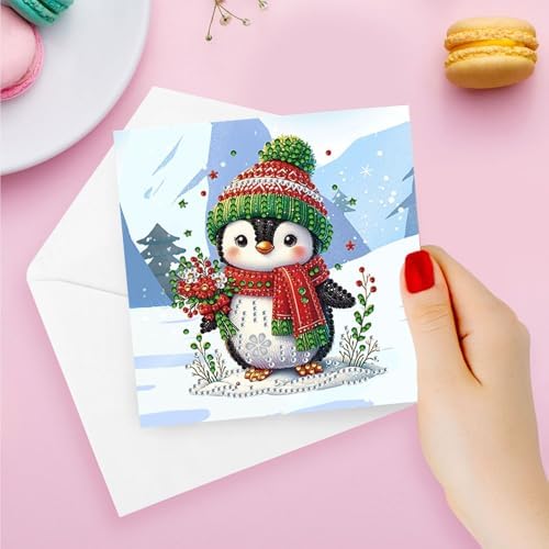 DIY Diamond Greeting Cards Set Christmas, 5D DIY Diamond Art Painting Greeting Card, DIY Christmas Card Making Kits for Family Friends Handmade Gift-#39-Penguin - Image 4
