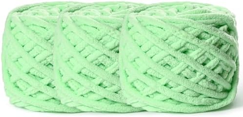 3 Pack Plush Chenille Chunky Yarn 100g (49.2yd) - Fluffy Velvet Yarn Crochet for Blanket Knitting and Crocheting - Baby Yarns for Crocheting Soft - Amigurumi Yarns (3 Aqua Green) by OMoiut