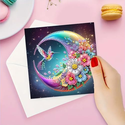 DIY Diamond Greeting Cards Set, 5D DIY Diamond Art Painting Festival Style Greeting Card, DIY Christmas Card Making Kits for Family Friends Handmade Gift-#10-6PC Hummingbird - Image 6