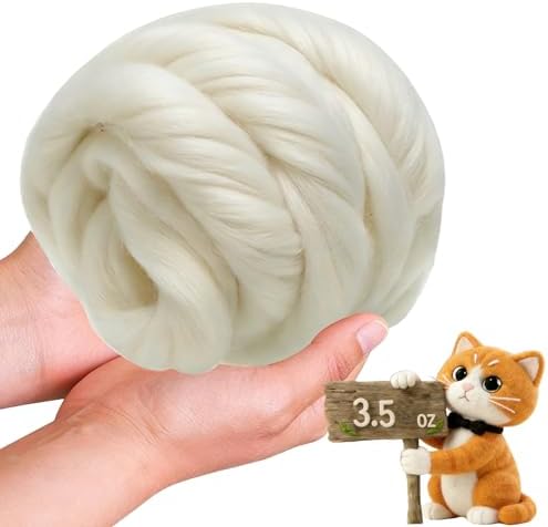 Wool Roving-3.5oz Needle Felting Wool, Soft Multi-Color Wool Fiber, Perfect Felting Wool Pure Wool, Chunky Yarn, for DIY Crafts, NeedleFelting Projects,and Artwork (Star White) by VKEDA