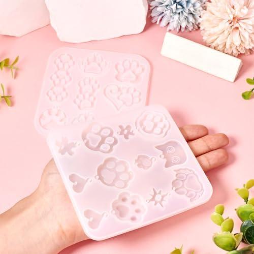 2Pcs Paw Print Silicone Molds Pet Dog Cat Paw Resin Molds Cute Animal Puppy Kitten Footprint Cabochons Silicone Mold for DIY Earrings Keychain Jewelry Making Supplies - Image 6