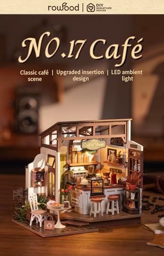 Rowood Coffee Miniature House Kit, Mother's Day DIY Miniature Dollhouse Kits for Adults to Build, Wooden Mini House Model Kits Adults Crafts with LED, Gift on Christmas Birthday for Family-NO.17 Cafe - Image 2