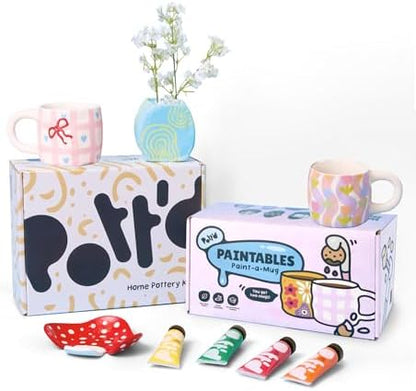 Pott’d Home Pottery Kit & Paint Your Own Mug Bundle - DIY Pottery & Mug Painting Set for Adults. Includes Air-Dry Clay, Tools, Paints, 2 Custom Mugs, Brushes & Step-by-Step Guides by Pottd
