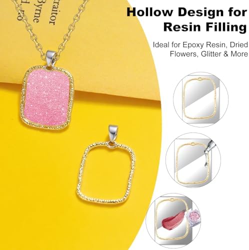 30Pcs Bezels for Resin Jewelry Making Open Back Bezel Pendants and Earring Frames Large Rectangle Ring Charms and Pendants Kit Rose Gold Supplies for DIY Chain Earrings and Craft Projects - Image 4