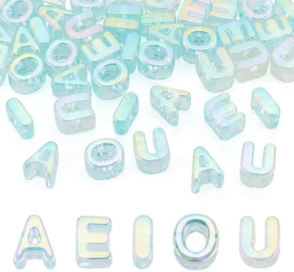 FASHEWELRY 50Pcs Vowel Large Letter Beads, 20mm Big Acrylic Alphabet Beads, Large Hole Paracord Bead for Bracelets Necklaces Bag Charms Shoelaces Keychains Lanyards (Sky Blue) by FASHEWELRY
