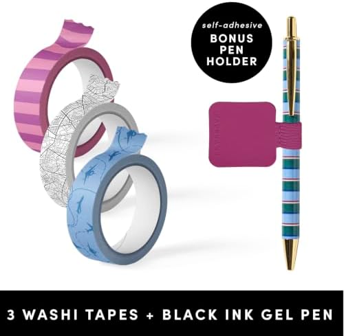 PAPERAGE Travel Journal Kit, Travel Notebook & Scrapbook Set, Hardcover Blank Spiral Notebook, 5 Sticker Sheets, 2 Photo Corners, 3 Washi Tapes & Black-Ink Gel Pen with Pen Holder - Lavender - Image 4