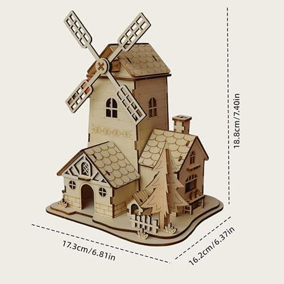 3D Wooden Puzzle Windmill Mill Design Model Kit, DIY Creative Assembly Building Set for Adults, Christmas - Image 3