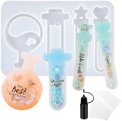 Resin Shaker Molds Set Magic Potions Keychain Charm Pack of 7 Silicone Trays Seal Films Precision Tip Applicator Bottle Kits Bundle by FUNSHOWCASE