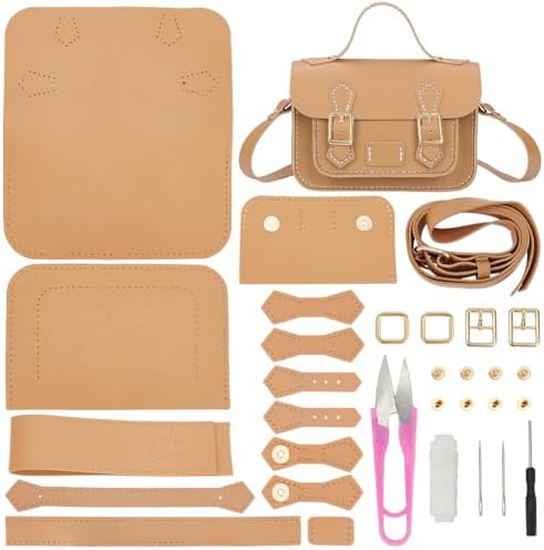 WADORN DIY Crossbody Bag Making Kits, PU Leather Shoulder Bag Sewing Set with Instruction Handmade Satchel Handbag Making Kit Purse Sewing Kit for Women Handicraft Gift, 7.1x2.8x4.7 Inch(Khaki) by WADORN
