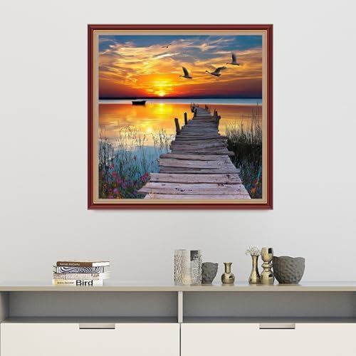 Dooxvey Cross Stitch Kits for Adults Beginners,Full Range of Cross-Stitch Stamped Kits Needlepoint Kits for Beginners Embroidery Kits 11CT Cross Stitch Patterns-Beautiful Sunset Scenery 18x18 inch - Image 2