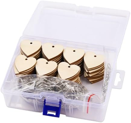 QMTSINEW 100 Pcs Blank Heart-Shaped Wooden Keychain Set,Unfinished Heart Wooden Circles with 100Pcs Key Rings Personalized Wood Keychain Key Ring Key Tags DIY Keychain Supplies for Craft - Image 2