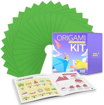 Praisebank Green Origami Paper, 500pcs 6x6 inch, Double Sided Color, Origami Kit with Guide instruction for Crafts by Praisebank