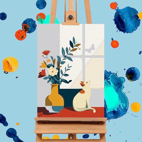 Offito 6 Pack Paint by Numbers Kit for Adults, Flowers Vase Cat, 10x14 Inch - Image 4