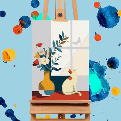 Offito 6 Pack Paint by Numbers Kit for Adults, Flowers Vase Cat, 10x14 Inch - Image 4