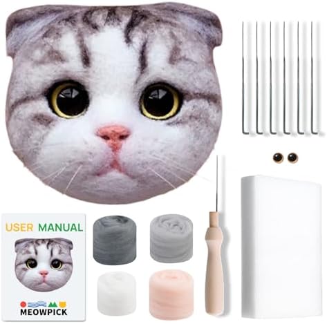 MeowPick Needle Felting Kit for Beginners, DIY Realistic Cat Head with Video Tutorials, Wool Felt Supplies for Adults, Gift for Cat Lovers (Scottish Fold) by MEOWPICK