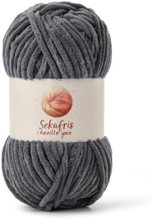 Chenille Blanket Yarn for Crocheting Size 5 Bulky Yarn Dark Gray by Sekafris