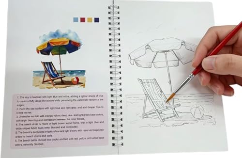 Watercolor Workbook，Water Paint Adult Set，Easy Coloring Book,Beautiful Paintings for Beginner（Fruit - Album (Beach - brochure) - Image 7