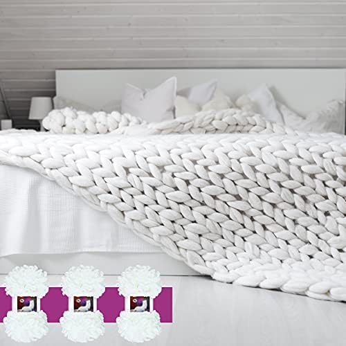 3 Rolls Finger Blanket Yarns Puffy Loop Yarn Soft Crochet Fluffy Finger Knitting Chunky Hand Woven Fluffy for DIY Knitting Crafts(White) - Image 5