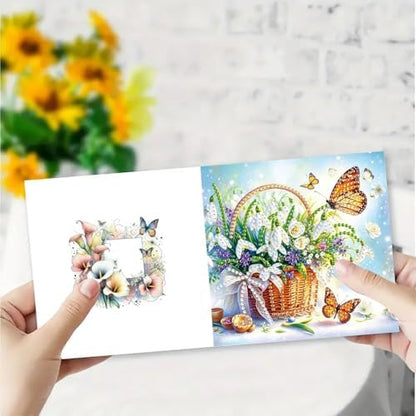 ARTopet 6Pcs Folding Greeting Card Diamond Art Painting Thank You Blessing Cards with White Envelope Rhinestones Painted Making Kits for Adults DIY Craft Holiday Gift-Flowers02 - Image 6