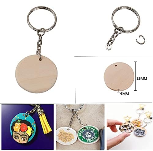 50pcs Round Wood Circles with Keychain, Blank Round-Shaped Wooden Keychain Set with 50 Wood Blanks, Open Jump Rings for DIY Crafts & Decorations - Image 4