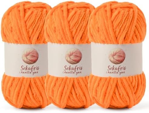 Chenille Blanket Yarn for Crocheting Size 5 Bulky Yarn 3 Orange by Sekafris